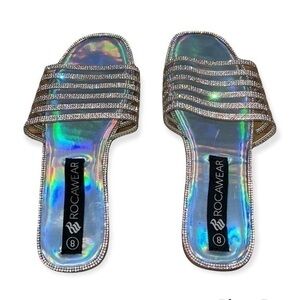 Rocawear slip on sandals clear with rhinestones, womens size 8
